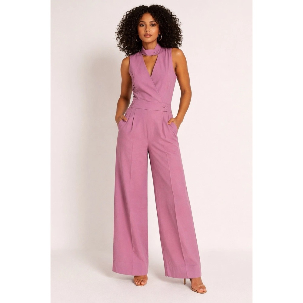 Wildfang Empower Jumpsuit Womens 4 Mauve High Waisted V-Neck Wide Leg NWT EEE